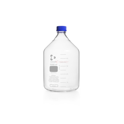 Chai Thủy Tinh DURAN GL45 5000ml Trong Suốt Có Vạch Chia – Kèm Nắp Vặn & Vòng Rót PP