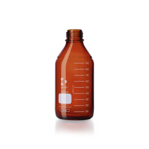 Chai thủy tinh phòng thí nghiệm DURAN® GL45 màu nâu hổ phách 1000ml – Chai thủy tinh borosilicate không nắp