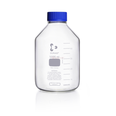 Chai thủy tinh phòng thí nghiệm DURAN® GLS 80 cổ rộng 5000 ml, kèm nắp vặn và vòng rót