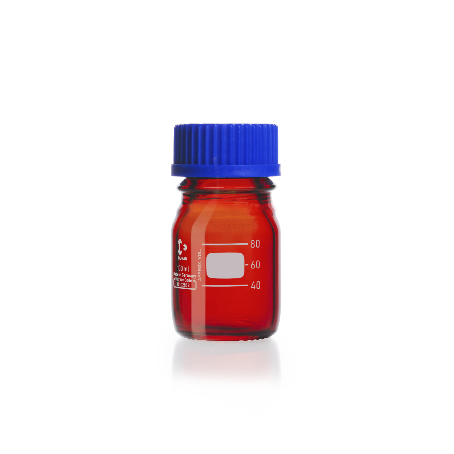 Chai thủy tinh phòng thí nghiệm DURAN® GL 45 màu hổ phách 100 ml, kèm nắp vặn và vòng rót Chai thủy tinh phòng thí nghiệm DURAN® GL 45 màu hổ phách 100 ml, kèm nắp vặn và vòng rót