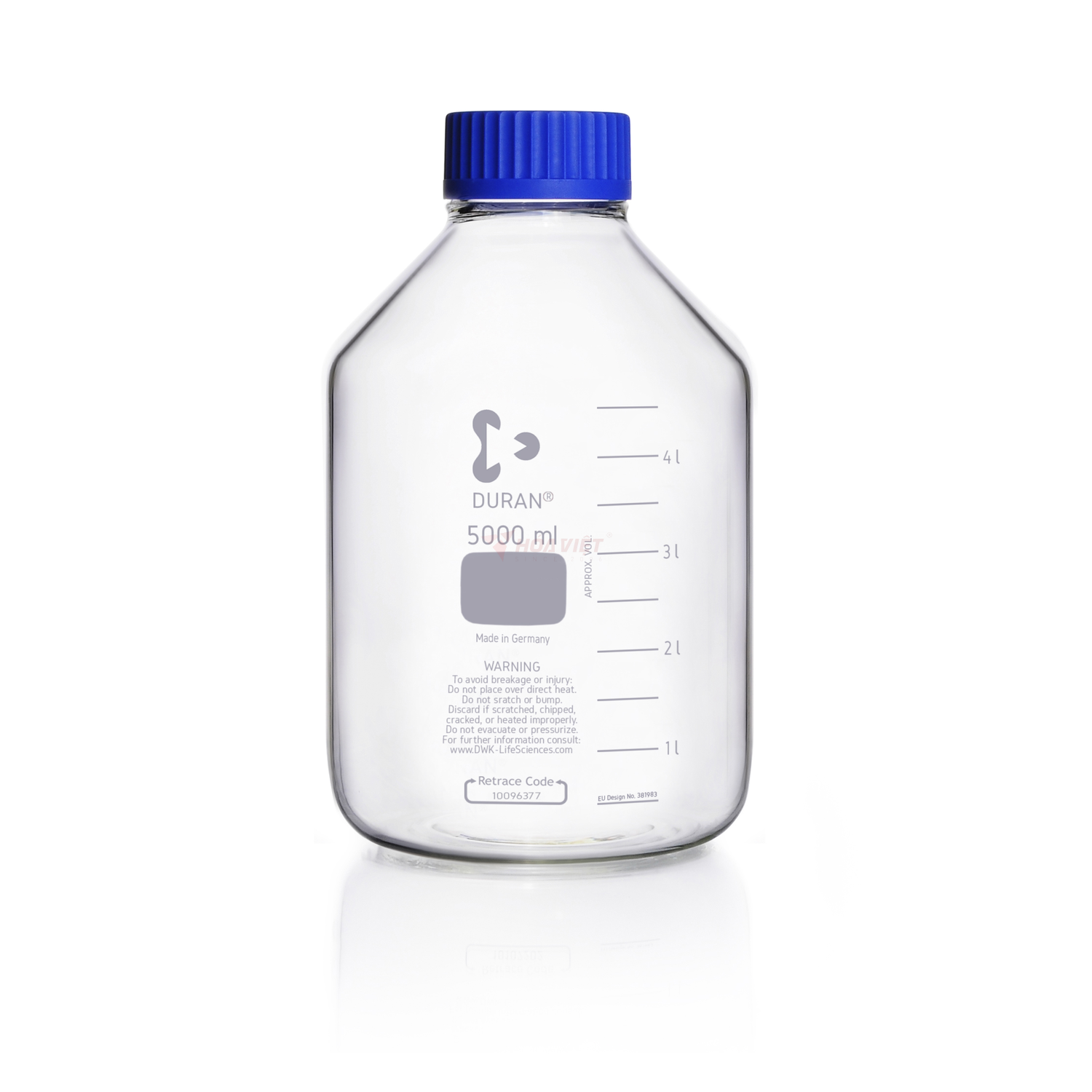 Chai thủy tinh phòng thí nghiệm DURAN® GLS 80 cổ rộng 5000 ml, kèm nắp vặn và vòng rót Chai thủy tinh phòng thí nghiệm DURAN® GLS 80 cổ rộng 5000 ml, kèm nắp vặn và vòng rót