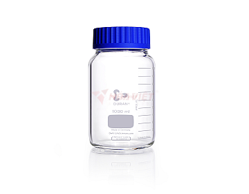 Chai thủy tinh phòng thí nghiệm DURAN® GLS 80 miệng rộng 1000ml – Nắp vặn và vòng rót PP