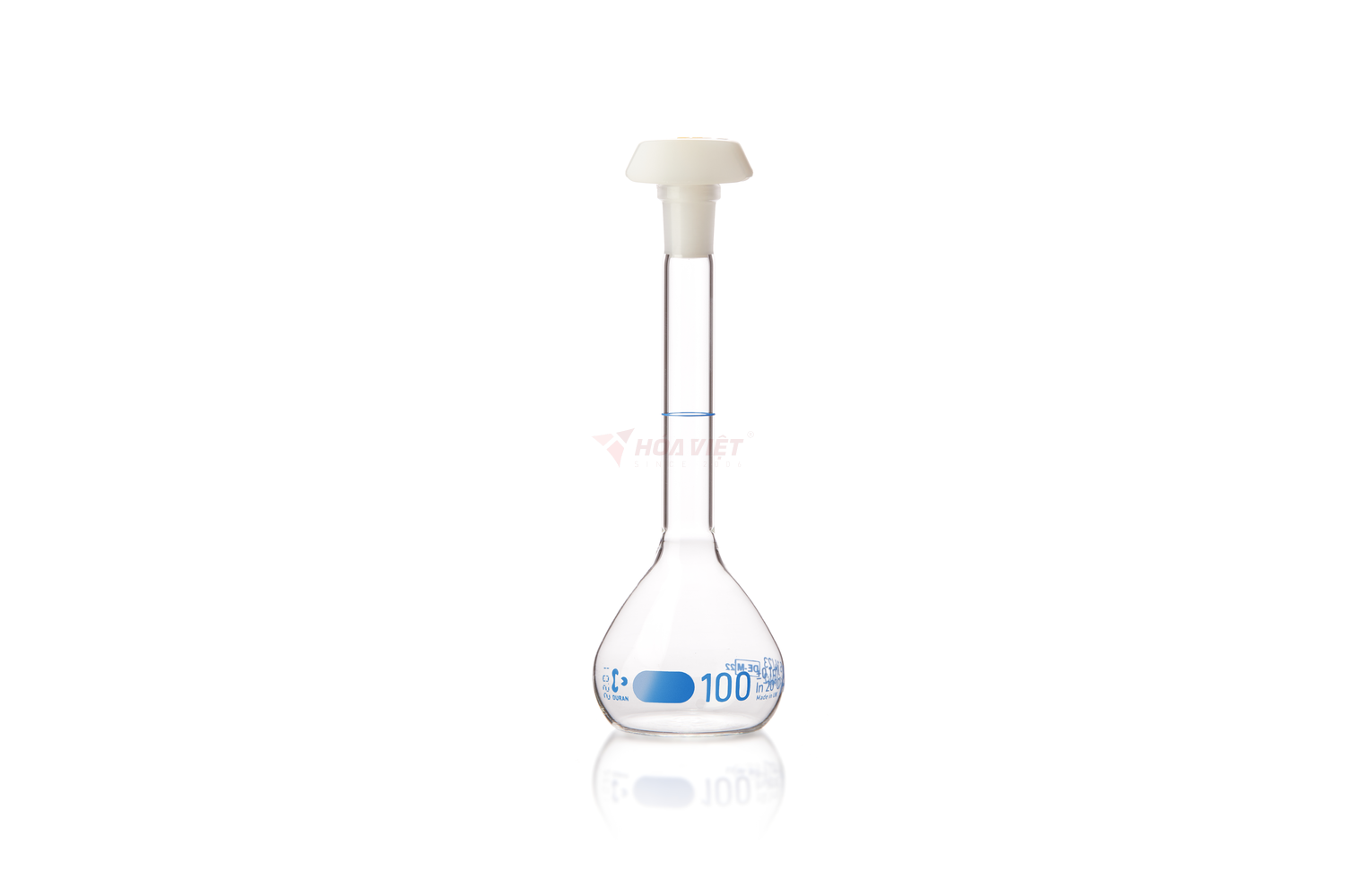Bình định mức DURAN® 100 ml Class A, vạch xanh, nút PE – Volumetric Flask NS 14/23