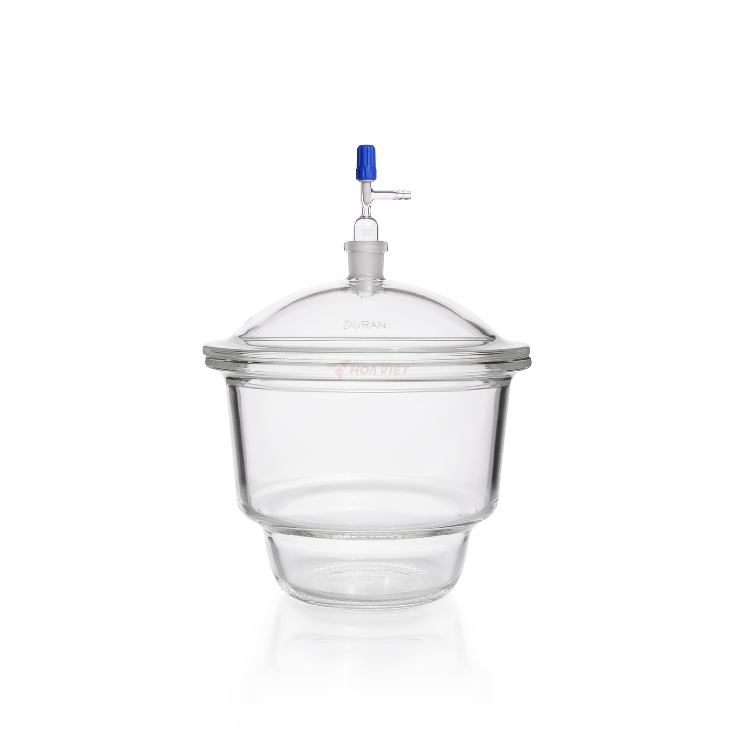 Bình hút ẩm thủy tinh DURAN® DN 200, mặt bích phẳng, nắp có cổng nối chân không NS – Desiccator