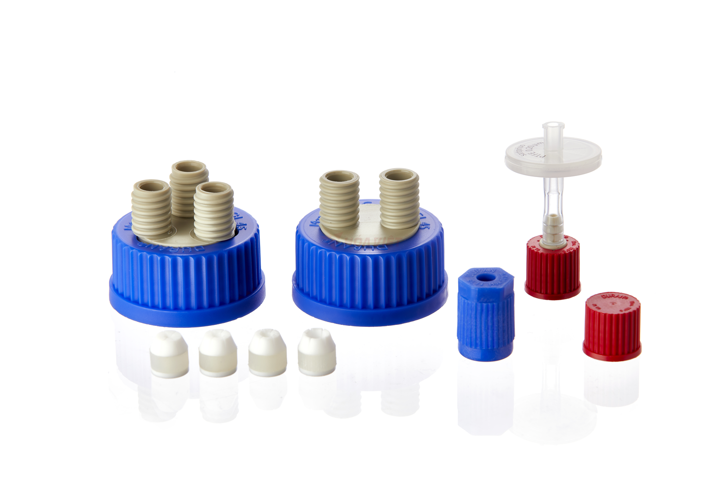 Nắp vặn DURAN® GL25 PBT màu đỏ – Gioăng PTFE chống hóa chất cho chai thủy tinh phòng thí nghiệm