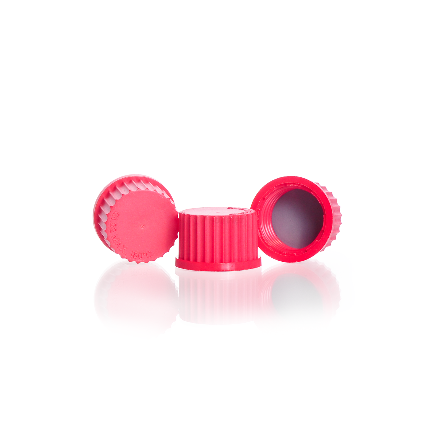 Nắp vặn GL32 PBT màu đỏ có gioăng PTFE cho chai thủy tinh phòng thí nghiệm DURAN® ren DIN