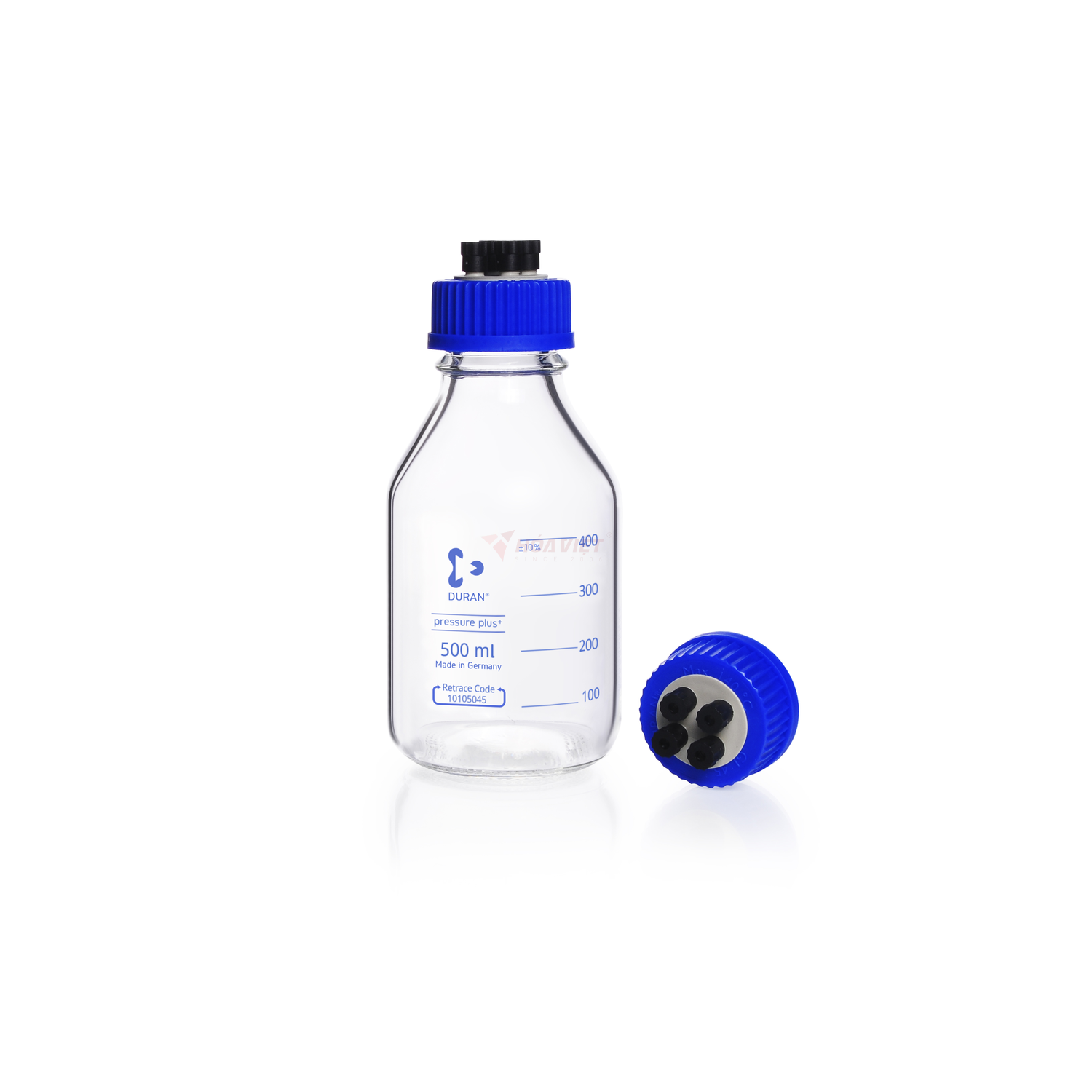 Chai dung môi HPLC DURAN® 500 ml GL45, nắp 4 cổng, chịu áp lực Chai dung môi HPLC DURAN® 500 ml GL45, nắp 4 cổng, chịu áp lực