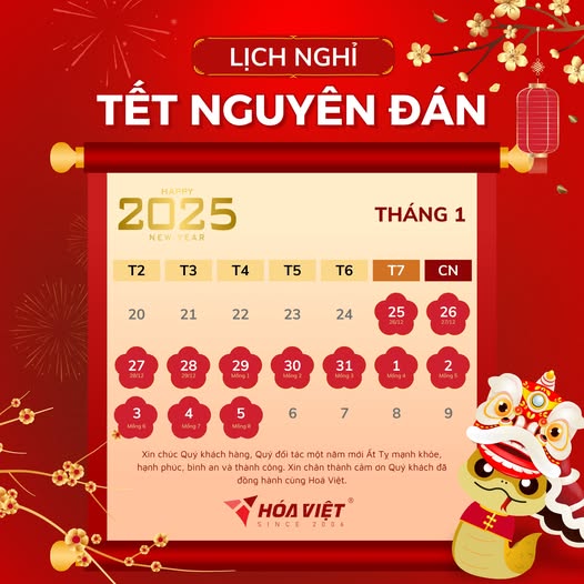 THÔNG BÁO LỊCH NGHỈ TẾT NGUYÊN ĐÁN 2025